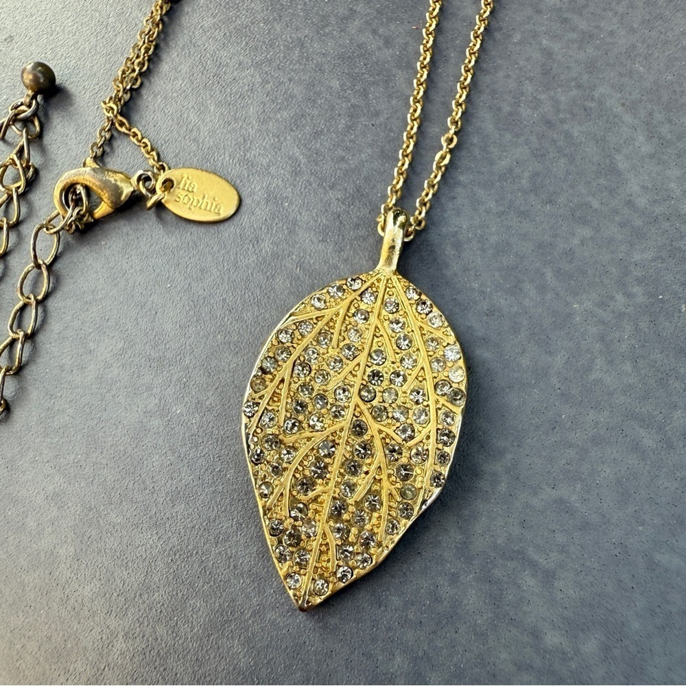 Vintage Lia Sophia Eden Efflorescence Leaf Necklace with Sparkle
